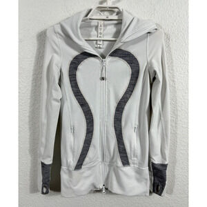 Lululemon In Stride Womens Jacket Size 4 Full Zip Running Stretch White Gray